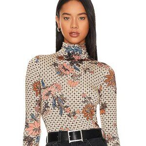 Ulla Johnson Aurelia Turtleneck in Jasmine Floral Pattern of Pink, Blue, & Brown